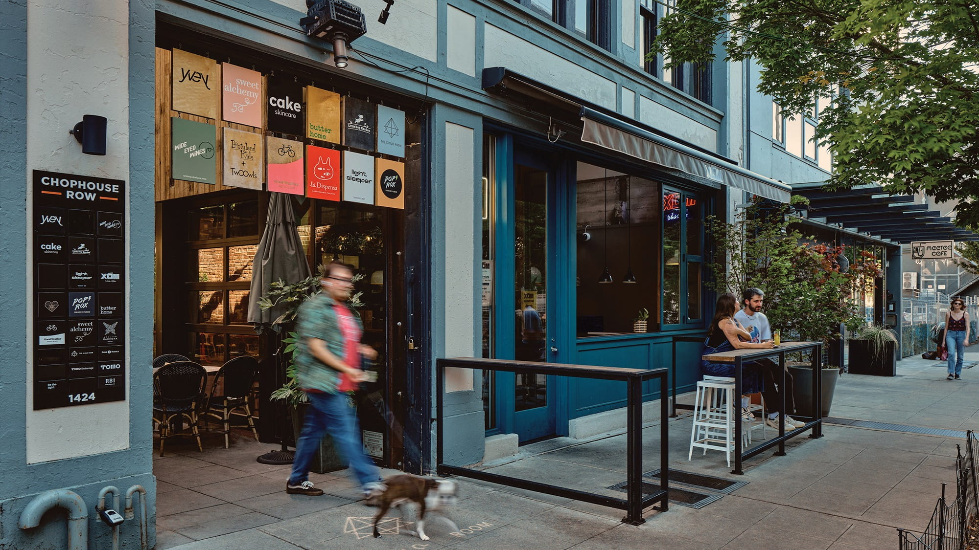 Vibrant local downtown street with thriving businesses